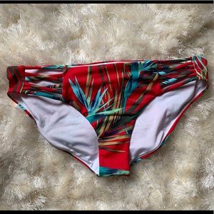 Red with leaf print bikini bottoms